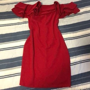 Off the shoulders dress.